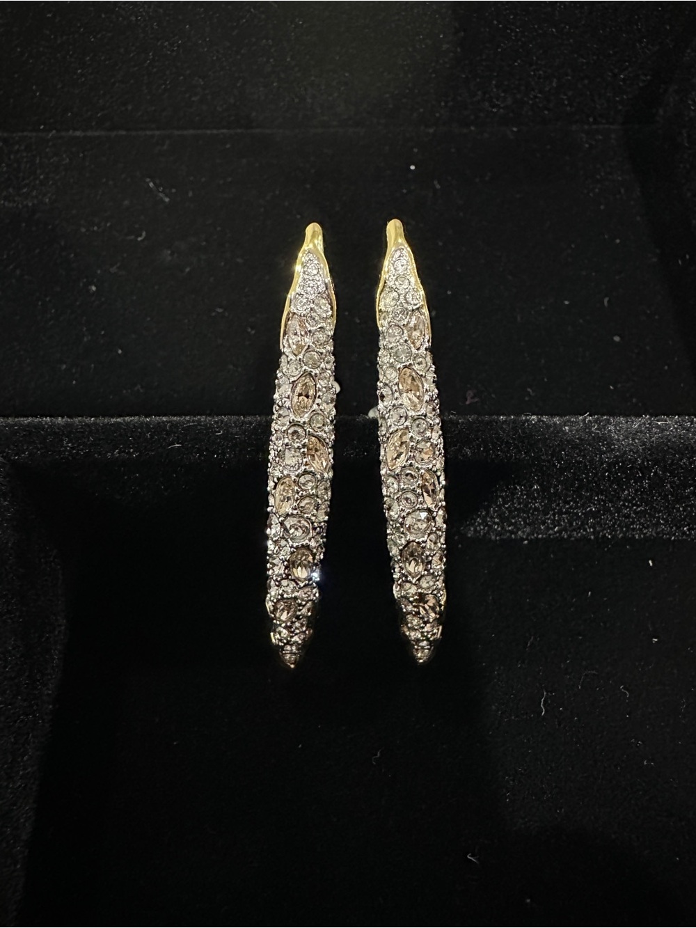 Alexis Bittar Solanales Two-Tone Crystal Pavé Spear Elongated Hoops Earrings